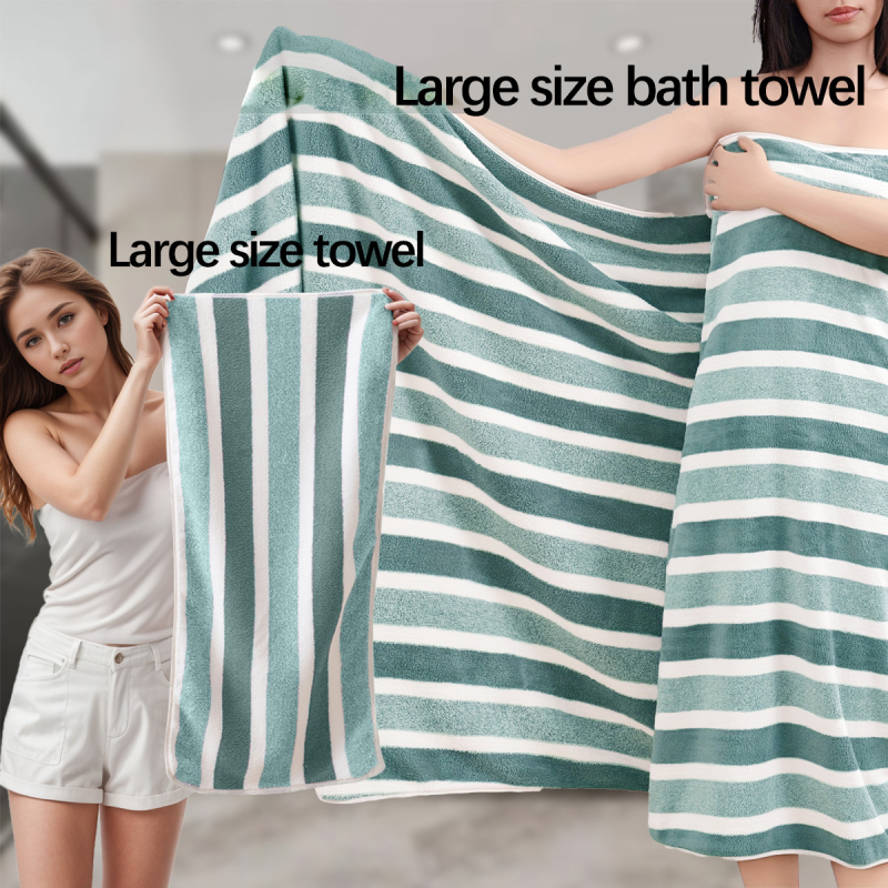 Piiriülese märgistusega triibuline korallfliisist vannirätik 70*140 paksune imav ebemevaba hulgimüügi suur majapidamisrätik