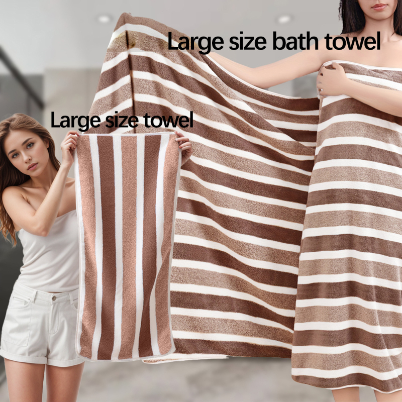 Piiriülese märgistusega triibuline korallfliisist vannirätik 70*140 paksune imav ebemevaba hulgimüügi suur majapidamisrätik