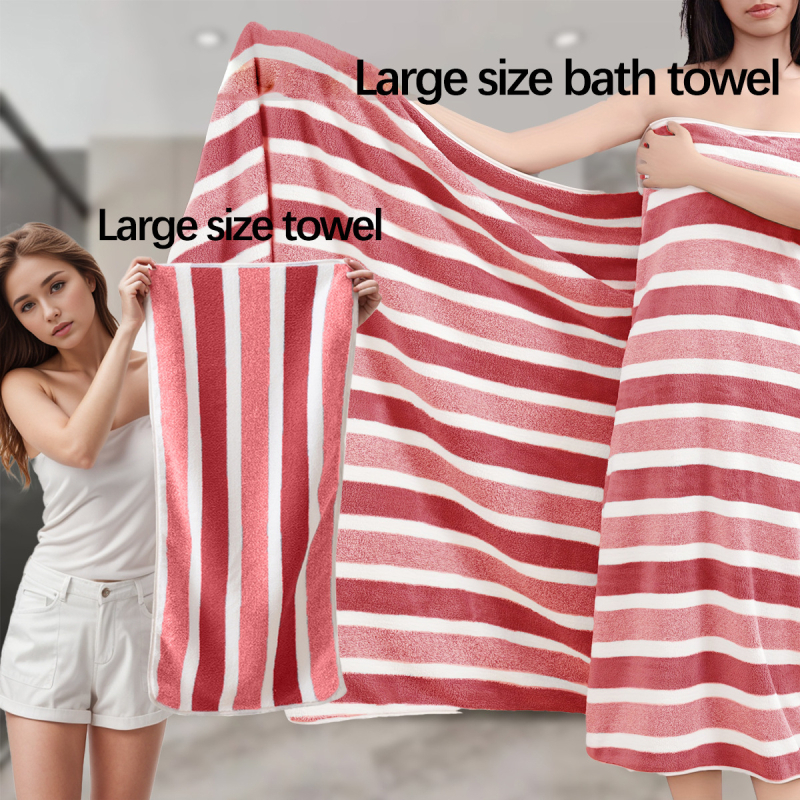 Piiriülese märgistusega triibuline korallfliisist vannirätik 70*140 paksune imav ebemevaba hulgimüügi suur majapidamisrätik