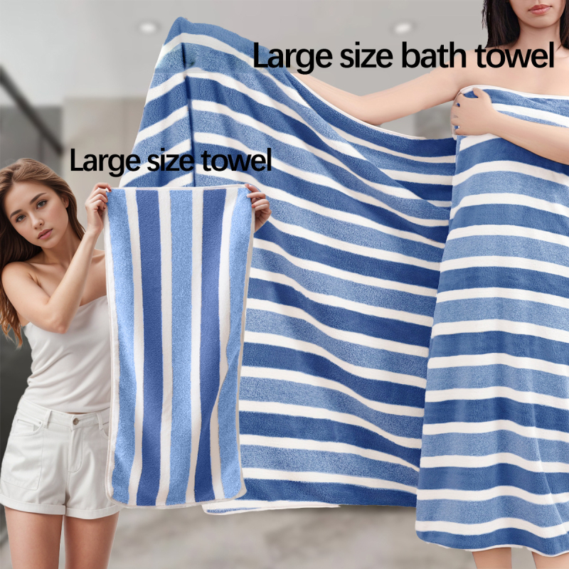 Piiriülese märgistusega triibuline korallfliisist vannirätik 70*140 paksune imav ebemevaba hulgimüügi suur majapidamisrätik