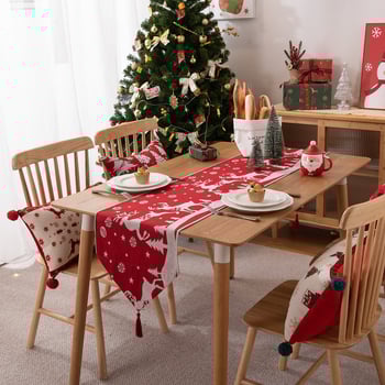 Skersai kraštų dažyti verpalais žakardo poliesterio medvilnės kalėdinė gėlė varpelio stalo takelio lova pabaigos vėliavėlė kalėdinė dekoracija užvalkalas rankšluosčių staltiesių gamintojai