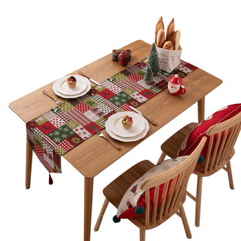 Skersai kraštų dažyti verpalais žakardo poliesterio medvilnės kalėdinė gėlė varpelio stalo takelio lova pabaigos vėliavėlė kalėdinė dekoracija užvalkalas rankšluosčių staltiesių gamintojai