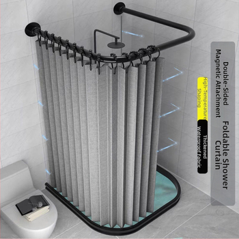 Kokkupandav magnetiline vannitoa dušikardina komplekt ilma augustamata U-kujulise vardaga duširuumi veekindel vahesein kuiv- ja märgeraldus