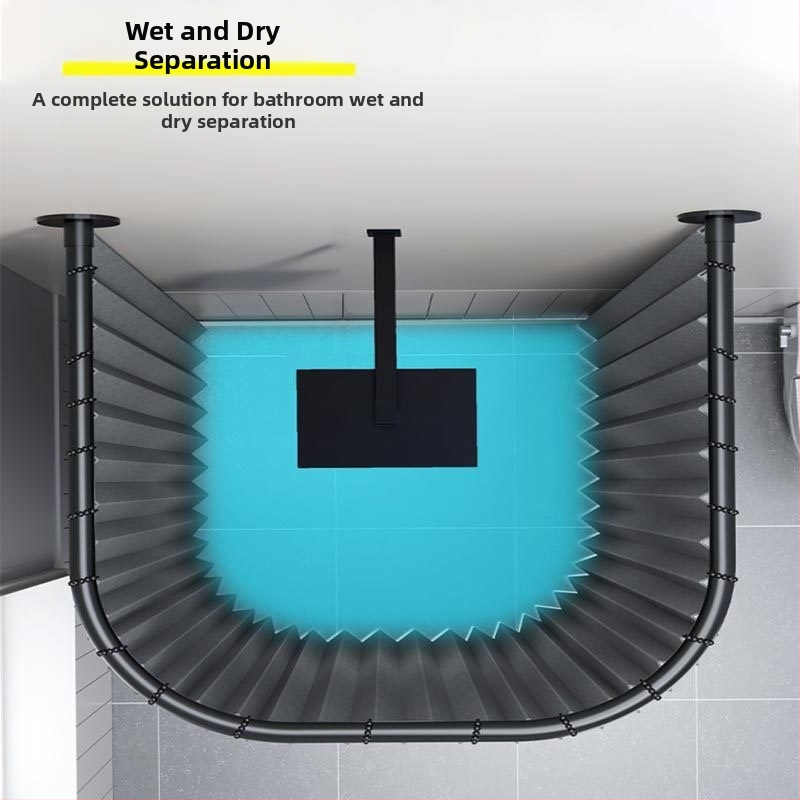 Сгъваем комплект магнитни завеси за душ за баня без пробиване U-образен прът Душ кабина Водоустойчива преграда за сухо и мокро разделяне