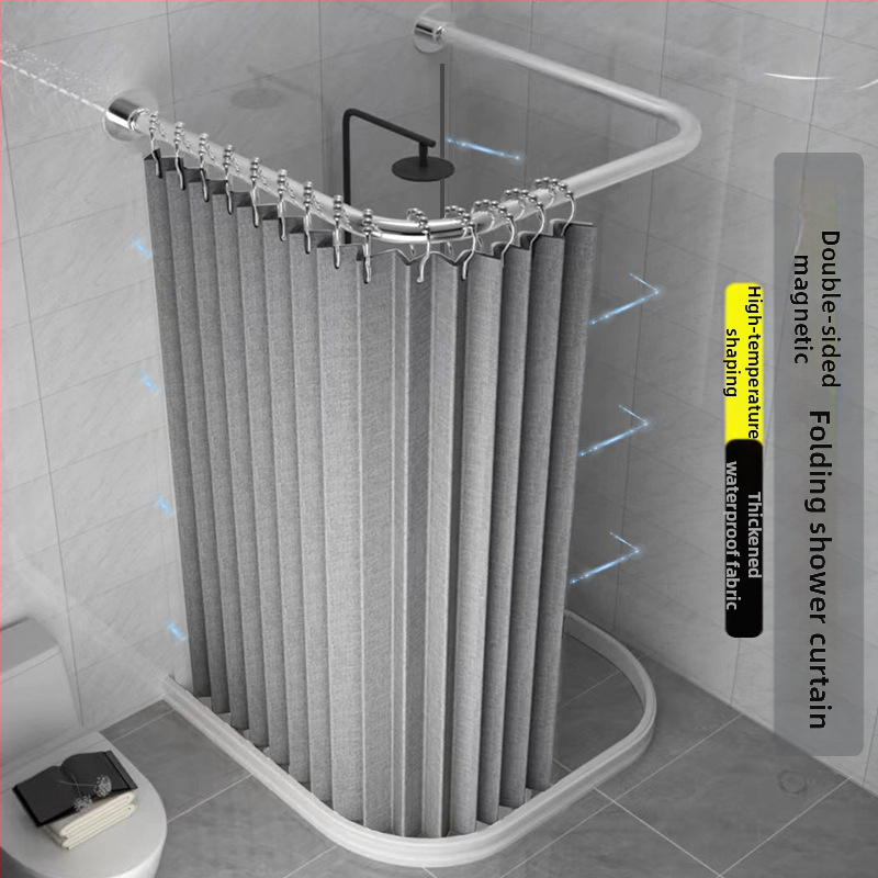 Kokkupandav magnetiline vannitoa dušikardina komplekt ilma augustamata U-kujulise vardaga duširuumi veekindel vahesein kuiv- ja märgeraldus