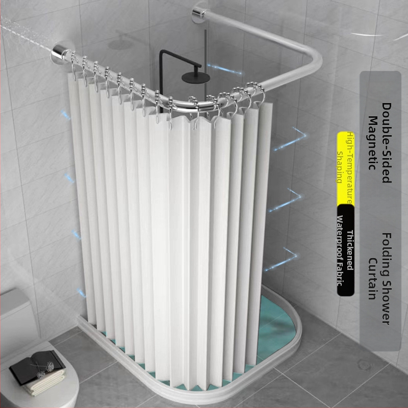 Kokkupandav magnetiline vannitoa dušikardina komplekt ilma augustamata U-kujulise vardaga duširuumi veekindel vahesein kuiv- ja märgeraldus