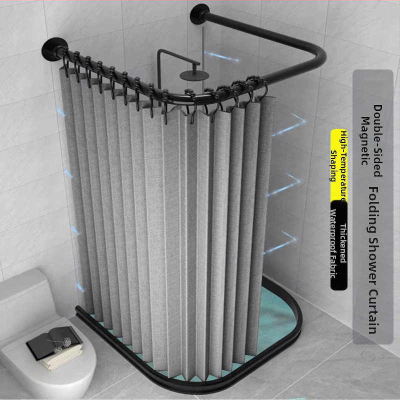 Kokkupandav magnetiline vannitoa dušikardina komplekt ilma augustamata U-kujulise vardaga duširuumi veekindel vahesein kuiv- ja märgeraldus