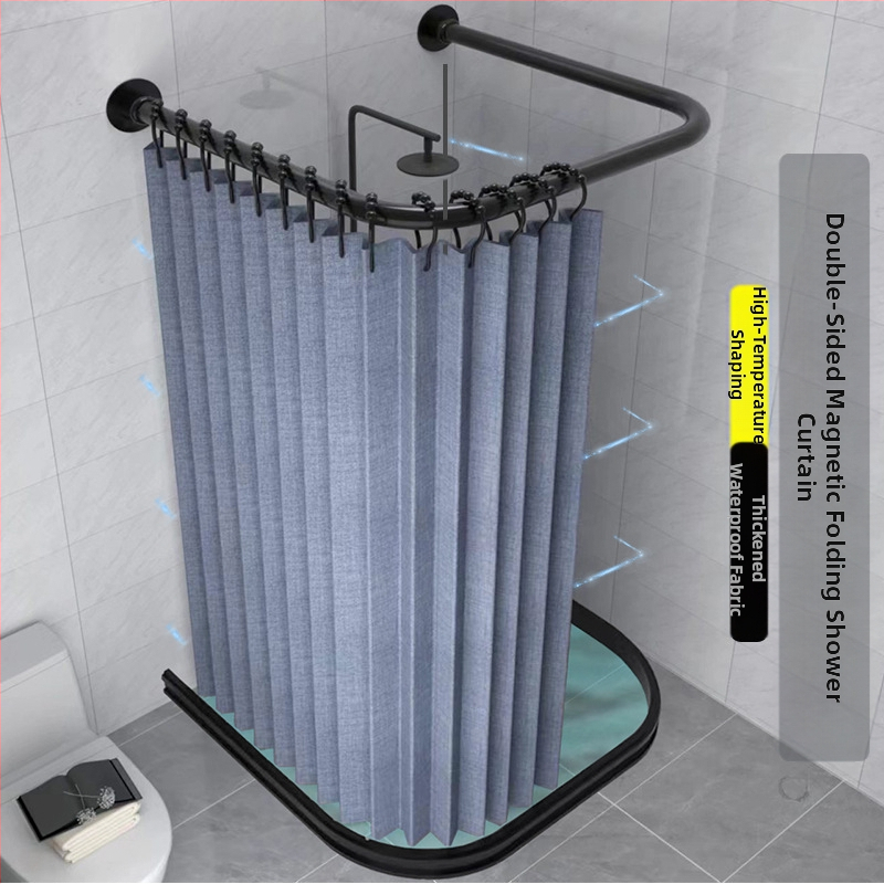 Kokkupandav magnetiline vannitoa dušikardina komplekt ilma augustamata U-kujulise vardaga duširuumi veekindel vahesein kuiv- ja märgeraldus