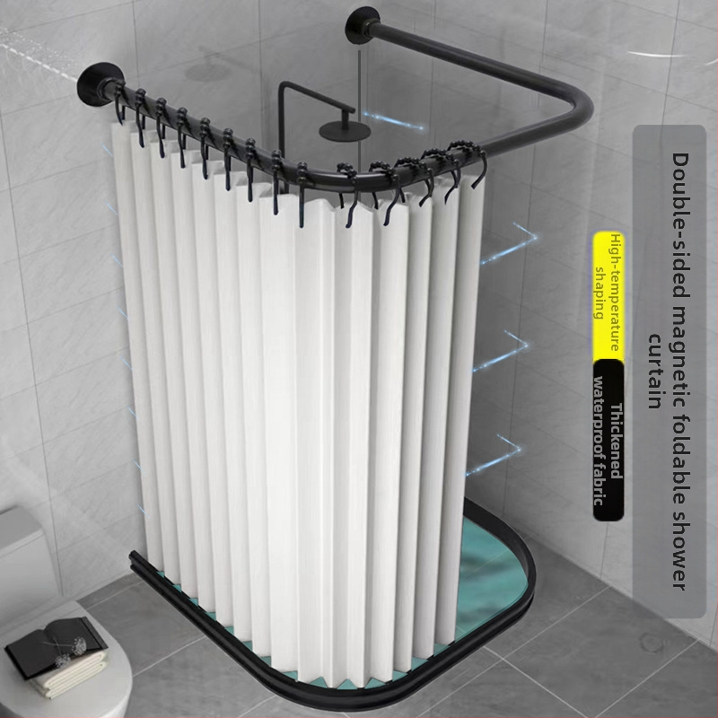 Kokkupandav magnetiline vannitoa dušikardina komplekt ilma augustamata U-kujulise vardaga duširuumi veekindel vahesein kuiv- ja märgeraldus