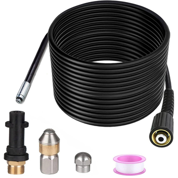 Tarpvalstybiniu mastu parduodama „Kach K“ serijos aukšto slėgio automobilių plovimo mašina, skirta kanalizacijos vamzdžių valymui su besisukančiu antgaliu.