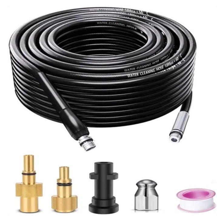 Tarpvalstybiniu mastu parduodama „Kach K“ serijos aukšto slėgio automobilių plovimo mašina, skirta kanalizacijos vamzdžių valymui su besisukančiu antgaliu.