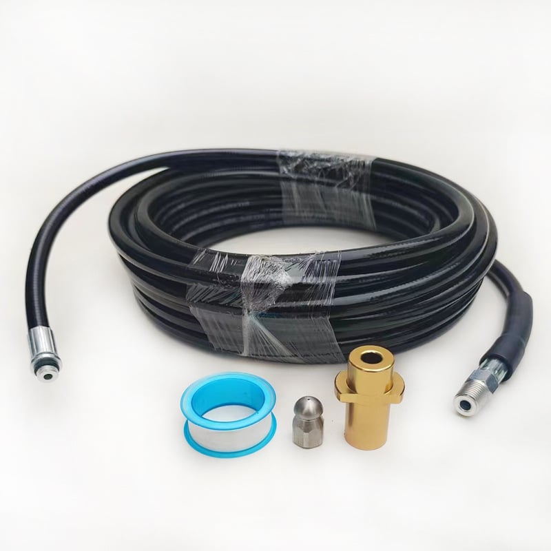 Tarpvalstybiniu mastu parduodama „Kach K“ serijos aukšto slėgio automobilių plovimo mašina, skirta kanalizacijos vamzdžių valymui su besisukančiu antgaliu.