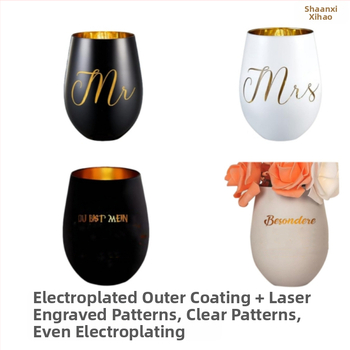 Haardekindla munakujulise klaasi punase veini klaas Aroomiteraapia munakujuline küünlaklaas 16oz galvaniseeritud pihustusvärviga värvitud läbipaistev klaasist munaklaas