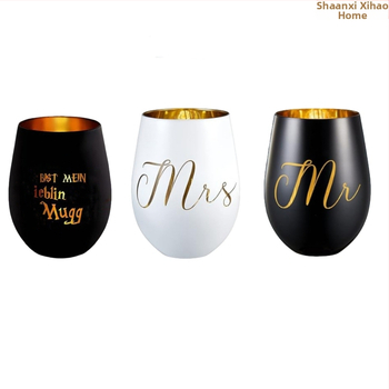 Haardekindla munakujulise klaasi punase veini klaas Aroomiteraapia munakujuline küünlaklaas 16oz galvaniseeritud pihustusvärviga värvitud läbipaistev klaasist munaklaas