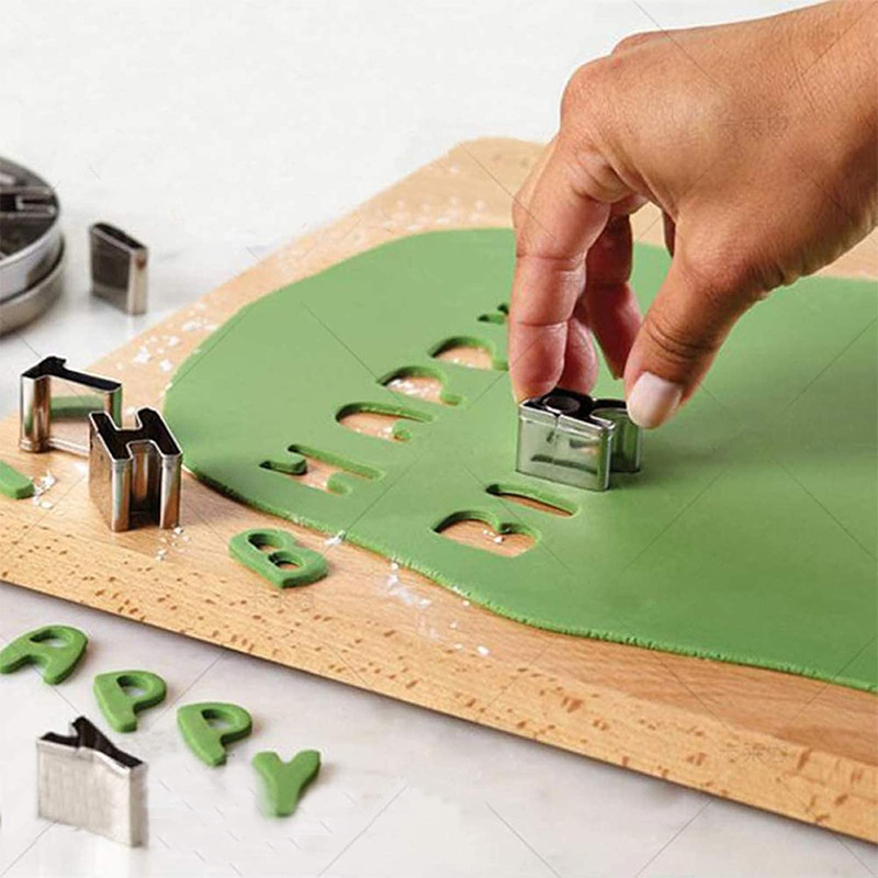 Nerūdijančio plieno skaičių, angliškų raidžių sausainių formelių, 36 dalių rinkinys sausainių kepimo formoms