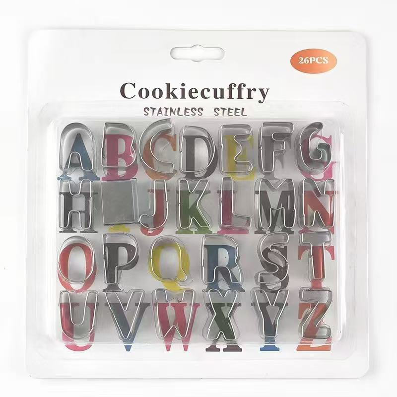 Nerūdijančio plieno skaičių, angliškų raidžių sausainių formelių, 36 dalių rinkinys sausainių kepimo formoms