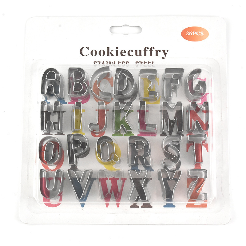 Nerūdijančio plieno skaičių, angliškų raidžių sausainių formelių, 36 dalių rinkinys sausainių kepimo formoms
