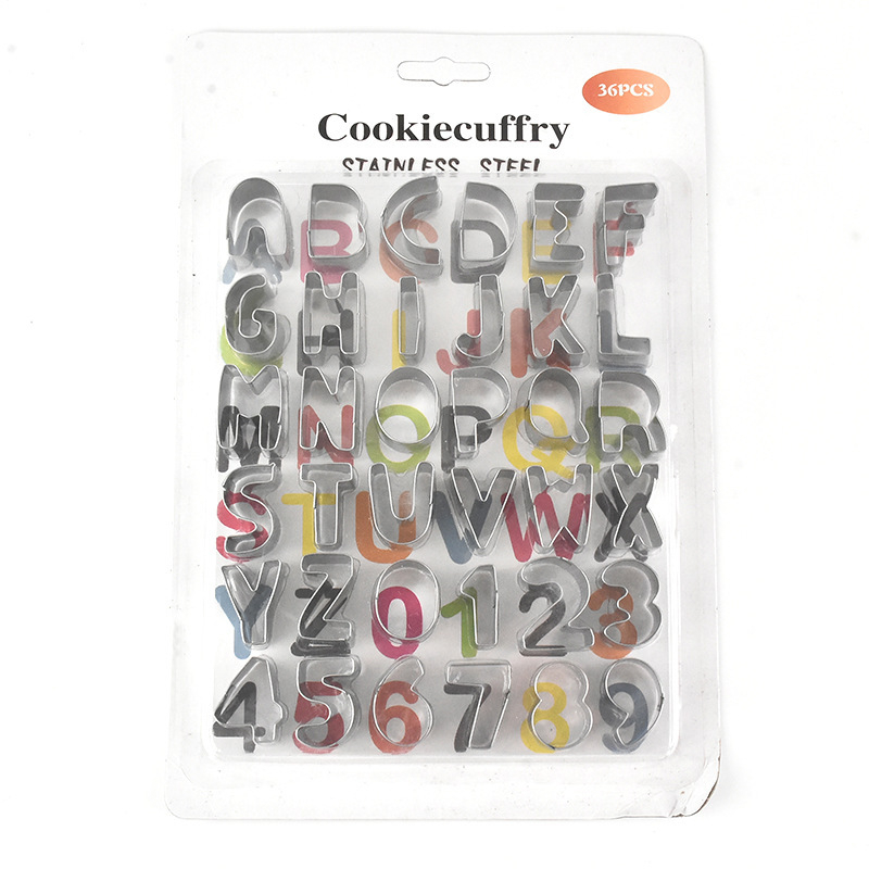 Nerūdijančio plieno skaičių, angliškų raidžių sausainių formelių, 36 dalių rinkinys sausainių kepimo formoms