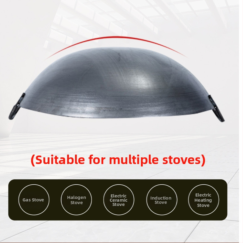 Домашен старомоден железен тиган без покритие, уок за готвачи, газов котлон, готвен на желязо, незалепващ тиган с двойно ухо, голям железен тиган