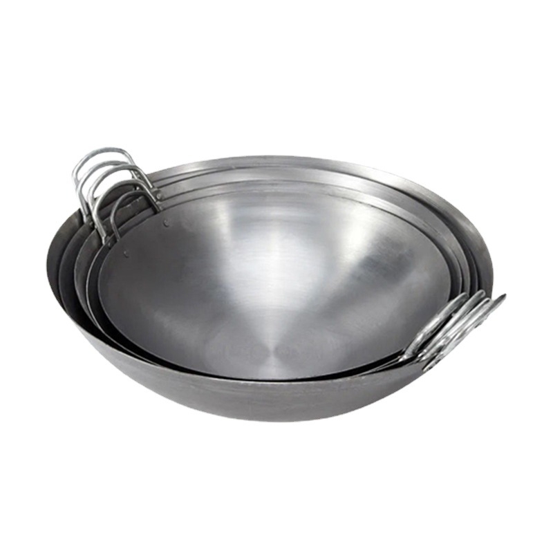 Buitinė senovinė geležinė keptuvė be dangos virėjams, dujinė viryklė, virta geležinė keptuvė su nelimpančia danga, didelė geležinė keptuvė su dviem ausimis