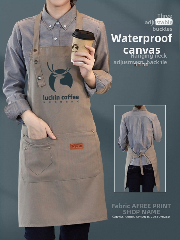 Vízálló vászon kötény logónyomtatással, vendéglátásra dedikált barista tejestea-üzlet manikűr konyhai overall nőknek