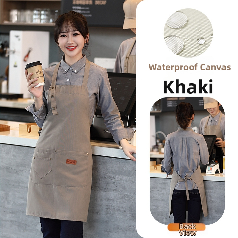 Vandeniui atspari drobės prijuostė, logotipo spausdinimas, skirtas maitinimui, skirtas baristai, pieno arbatos parduotuvei, manikiūro ir virtuvės kombinezonams moterims.