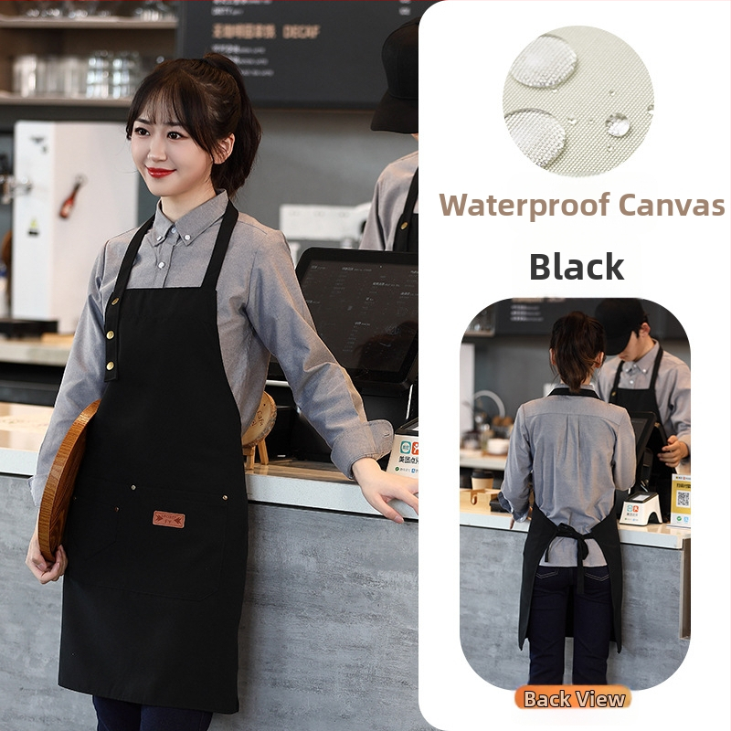 Vandeniui atspari drobės prijuostė, logotipo spausdinimas, skirtas maitinimui, skirtas baristai, pieno arbatos parduotuvei, manikiūro ir virtuvės kombinezonams moterims.