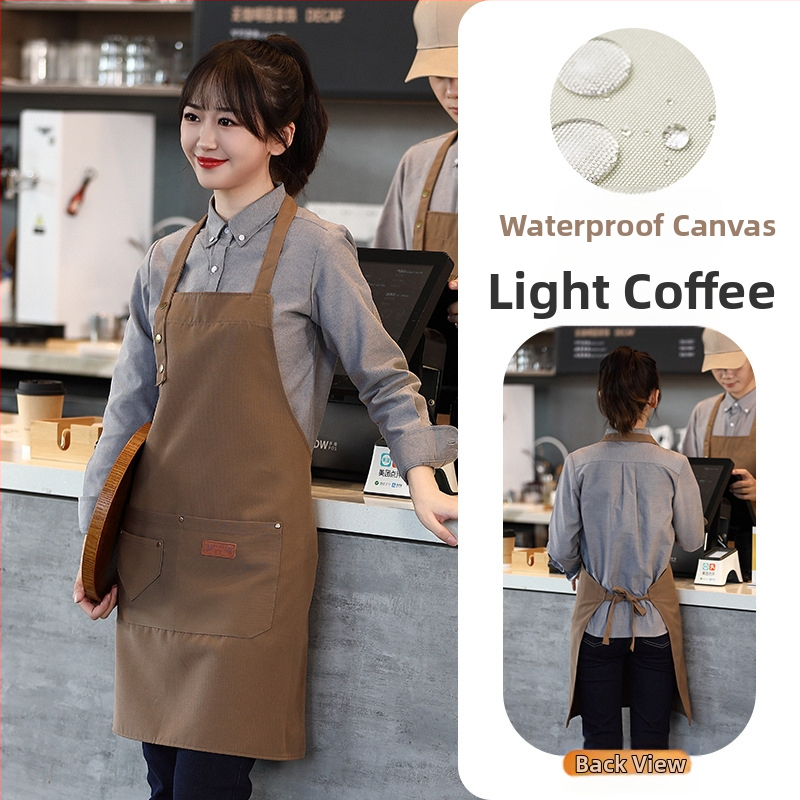 Vandeniui atspari drobės prijuostė, logotipo spausdinimas, skirtas maitinimui, skirtas baristai, pieno arbatos parduotuvei, manikiūro ir virtuvės kombinezonams moterims.