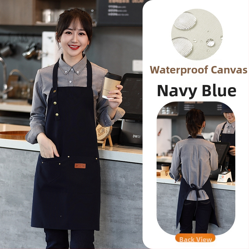 Vandeniui atspari drobės prijuostė, logotipo spausdinimas, skirtas maitinimui, skirtas baristai, pieno arbatos parduotuvei, manikiūro ir virtuvės kombinezonams moterims.