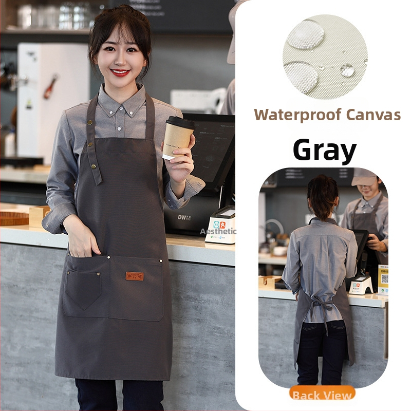 Vandeniui atspari drobės prijuostė, logotipo spausdinimas, skirtas maitinimui, skirtas baristai, pieno arbatos parduotuvei, manikiūro ir virtuvės kombinezonams moterims.