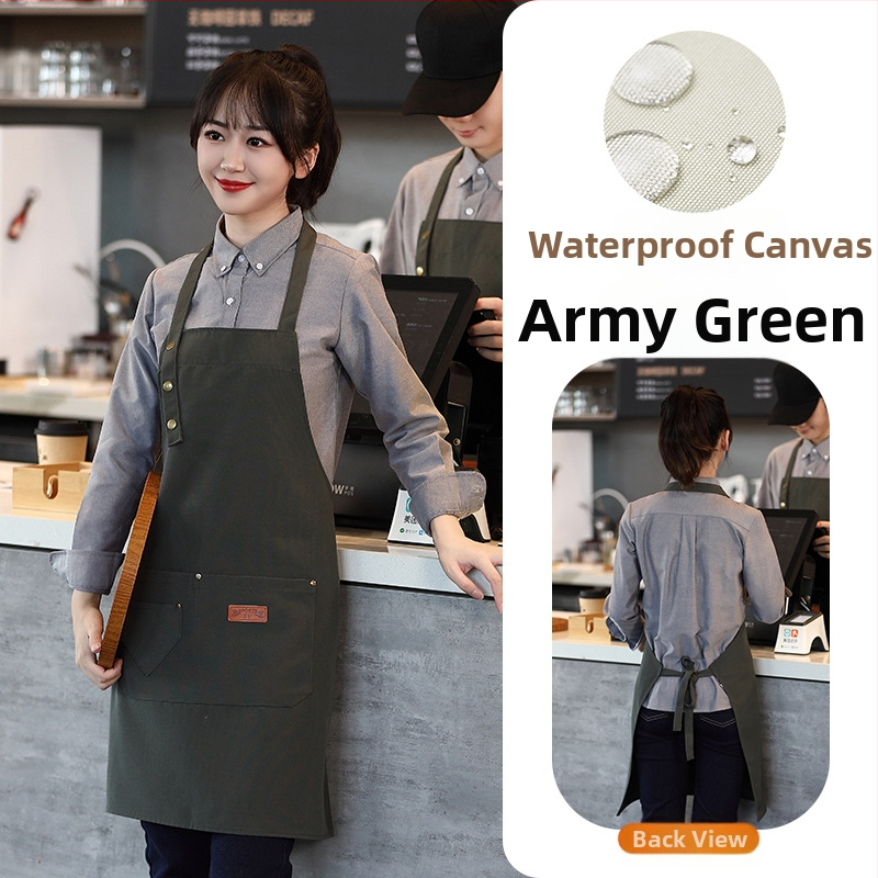 Vandeniui atspari drobės prijuostė, logotipo spausdinimas, skirtas maitinimui, skirtas baristai, pieno arbatos parduotuvei, manikiūro ir virtuvės kombinezonams moterims.