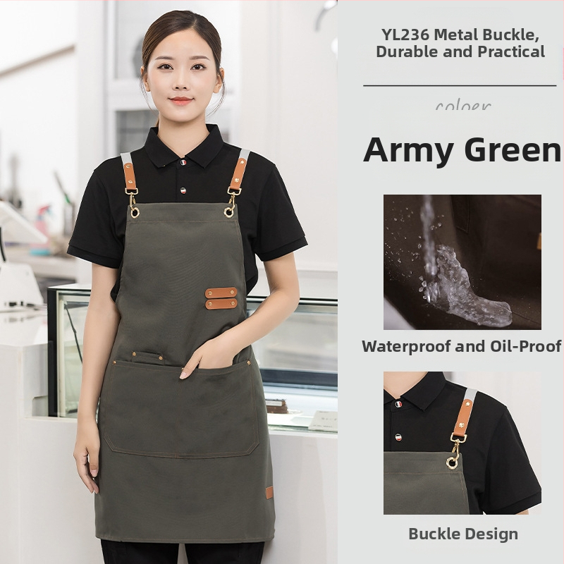 Vandeniui atspari drobės prijuostė, logotipo spausdinimas, skirtas maitinimui, skirtas baristai, pieno arbatos parduotuvei, manikiūro ir virtuvės kombinezonams moterims.