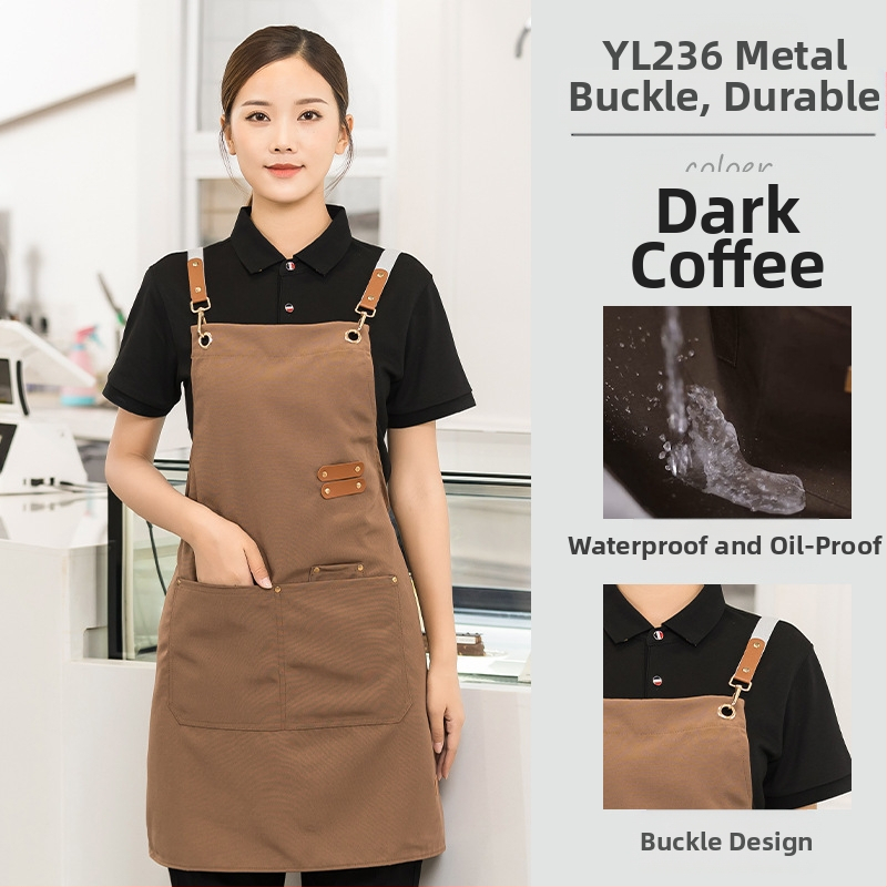 Vandeniui atspari drobės prijuostė, logotipo spausdinimas, skirtas maitinimui, skirtas baristai, pieno arbatos parduotuvei, manikiūro ir virtuvės kombinezonams moterims.