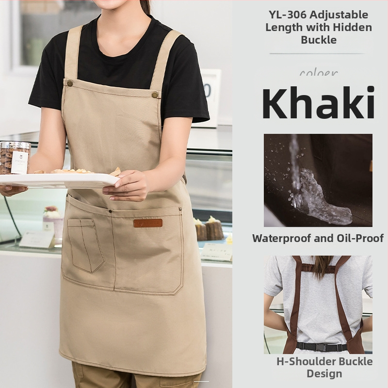 Vandeniui atspari drobės prijuostė, logotipo spausdinimas, skirtas maitinimui, skirtas baristai, pieno arbatos parduotuvei, manikiūro ir virtuvės kombinezonams moterims.