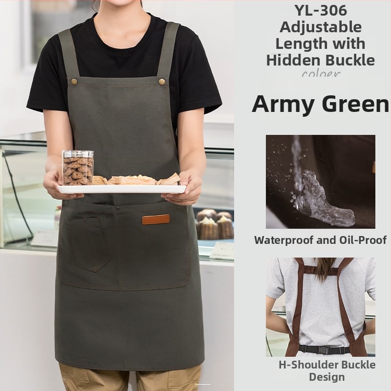 Vandeniui atspari drobės prijuostė, logotipo spausdinimas, skirtas maitinimui, skirtas baristai, pieno arbatos parduotuvei, manikiūro ir virtuvės kombinezonams moterims.