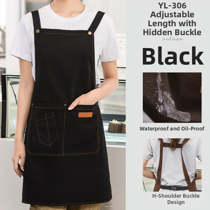 Vandeniui atspari drobės prijuostė, logotipo spausdinimas, skirtas maitinimui, skirtas baristai, pieno arbatos parduotuvei, manikiūro ir virtuvės kombinezonams moterims.