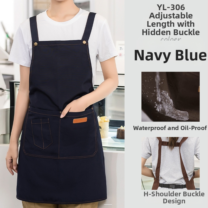 Vandeniui atspari drobės prijuostė, logotipo spausdinimas, skirtas maitinimui, skirtas baristai, pieno arbatos parduotuvei, manikiūro ir virtuvės kombinezonams moterims.