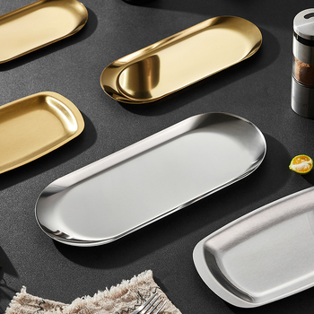 Διασυνοριακό πιάτο σνακ, ψωμί, κέικ, τετράγωνο πιάτο σνακ, επίπεδο πλαίσιο, κορεάτικο χρυσό, ανοξείδωτο ατσάλι, οβάλ πιάτο καθρέφτη