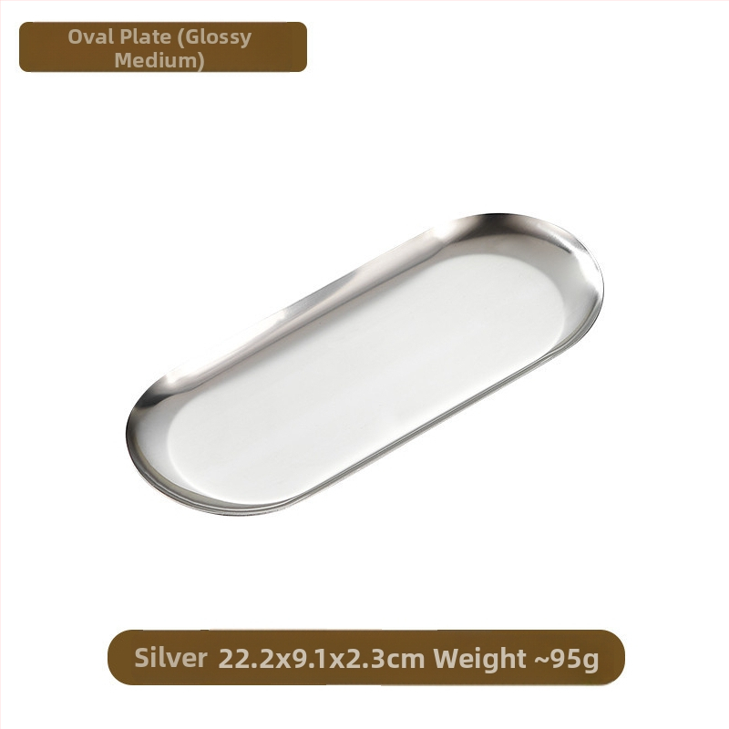 Határokon átnyúló snack étel kenyér sütemény snack négyzet alakú tányér lapos alváz koreai stílusú arany rozsdamentes acél ovális tükörtányér