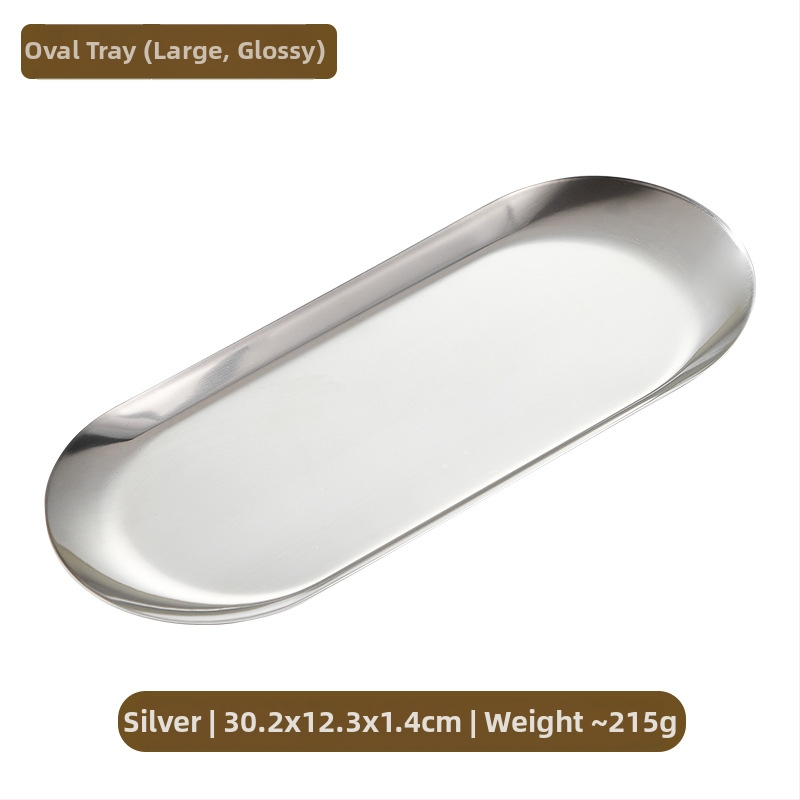 Határokon átnyúló snack étel kenyér sütemény snack négyzet alakú tányér lapos alváz koreai stílusú arany rozsdamentes acél ovális tükörtányér