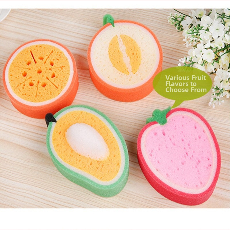 Kreslená čistiaca špongia do kúpeľa Sladký pomaranč, jahoda, melón, mango, špongia na umývanie riadu pre deti, veľkoobchod s detskými osuškami