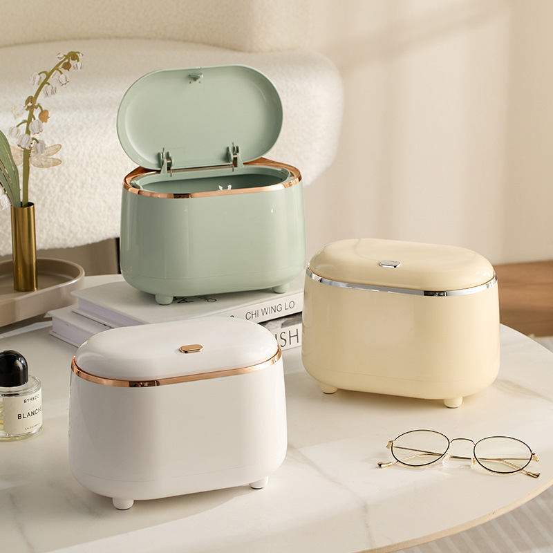 Kopmītņu mājas galda stumjama mini atkritumu tvertnes biroja galds ar nelielu papīra groza vāka uzglabāšanas spaini vairumtirdzniecībā