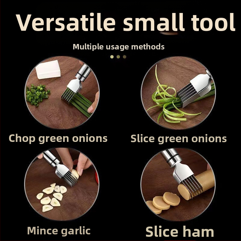 Многофункционален нож за рязане на лук от неръждаема стомана, остъргване на лук, ренде за лук, рязане на кълнове от чесън, кухненски джаджи