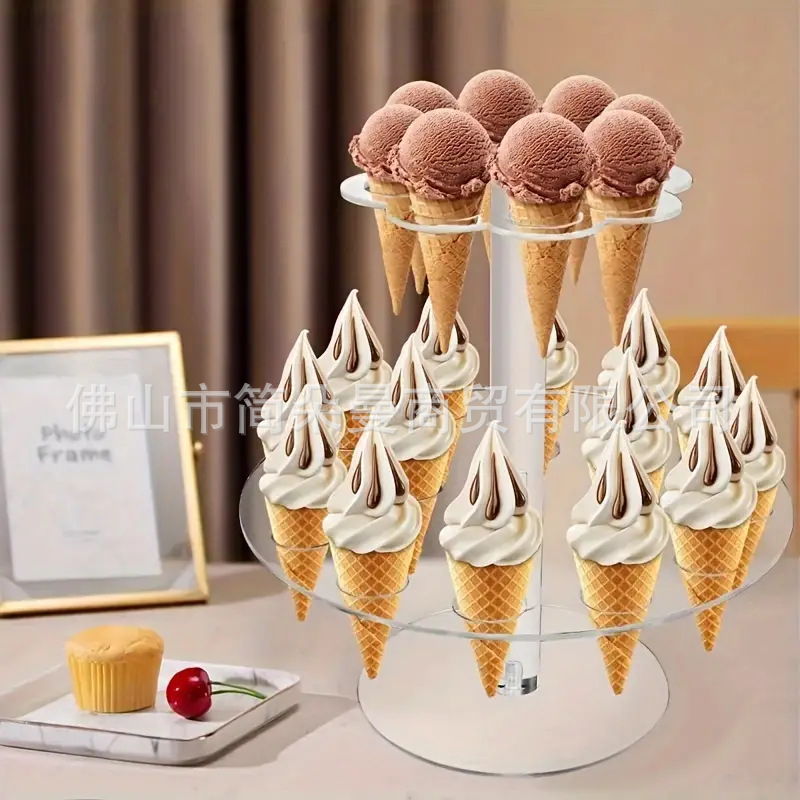 24 lyukú dupla rétegű akril fagylalttogás kúpos tojástekercs-tartó ropogós sushi tekercs tartó pattogatott kukorica kijelző állvány