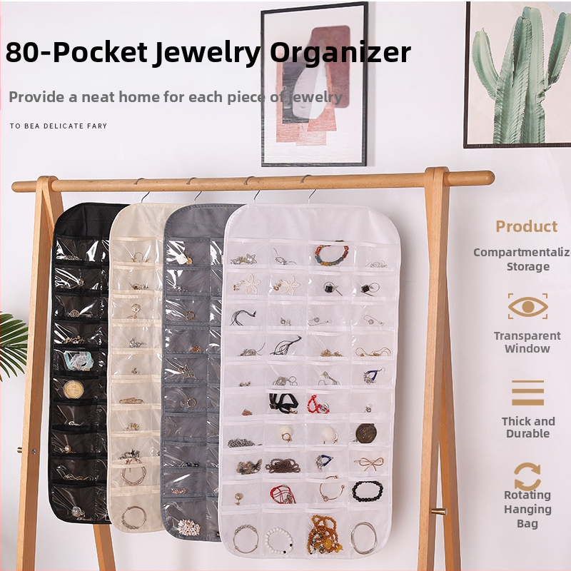 Laikymo krepšys, skirtas papuošalams, pakabinamas tinklelis, 80 dalių dvipusis papuošalų laikymas, maži auskarai, pakabinamas krepšys objektams, krepšys