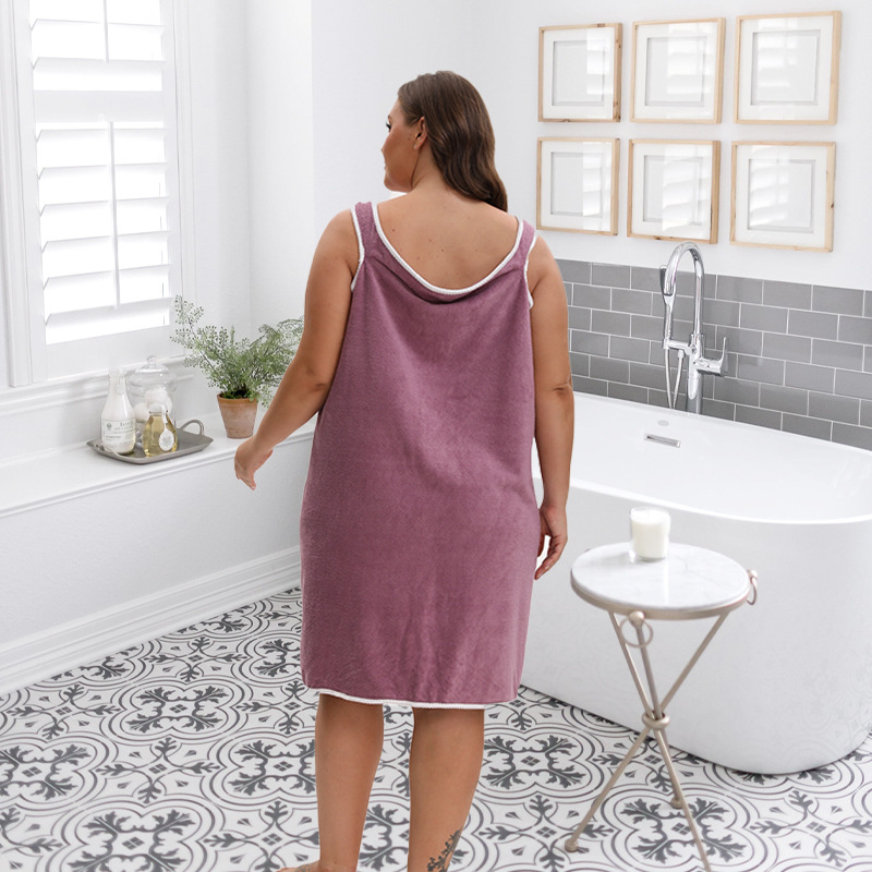 Didelio dydžio koralinio aksomo vonios sijonas, minkštas, sustorintas ir sugeriantis drėgmę, mielos kaspino kišenės, nešiojamas vonios rankšluosčio sijonas su petnešomis