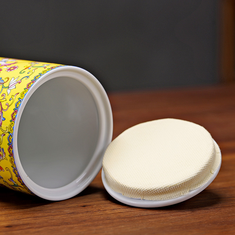 Tiesioginio gamyklinio tiekimo emalio spalvos arbatos skardinės, keraminės mažos buitinės sandarios skardinės, rūmų stiliaus arbatos laikymo skardinės, dovanų mažos arbatos skardinės