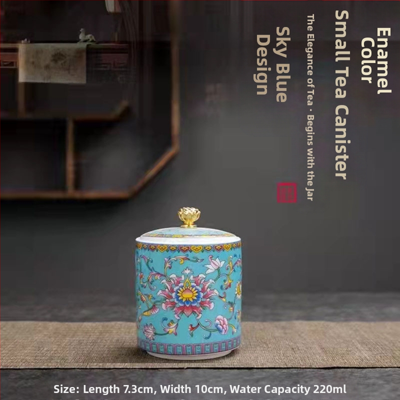 Tiesioginio gamyklinio tiekimo emalio spalvos arbatos skardinės, keraminės mažos buitinės sandarios skardinės, rūmų stiliaus arbatos laikymo skardinės, dovanų mažos arbatos skardinės