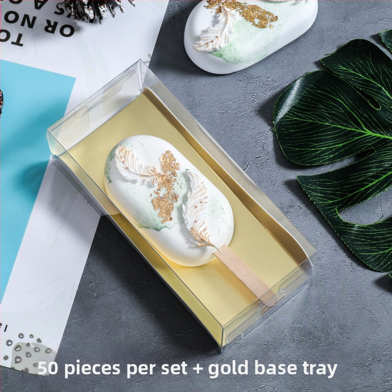 Jäätisepulga pulgakommi läbipaistev koogipakendkarp mousse väike Western Pointi karp kommišokolaadi pakendkarp 50 komplekti