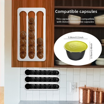 Seinale kinnitatav kohvikapslite hoiuriiul, ühilduv Dolce Gusto kapslitassiga, alumiiniumisulamist akrüülist hoiuriiul